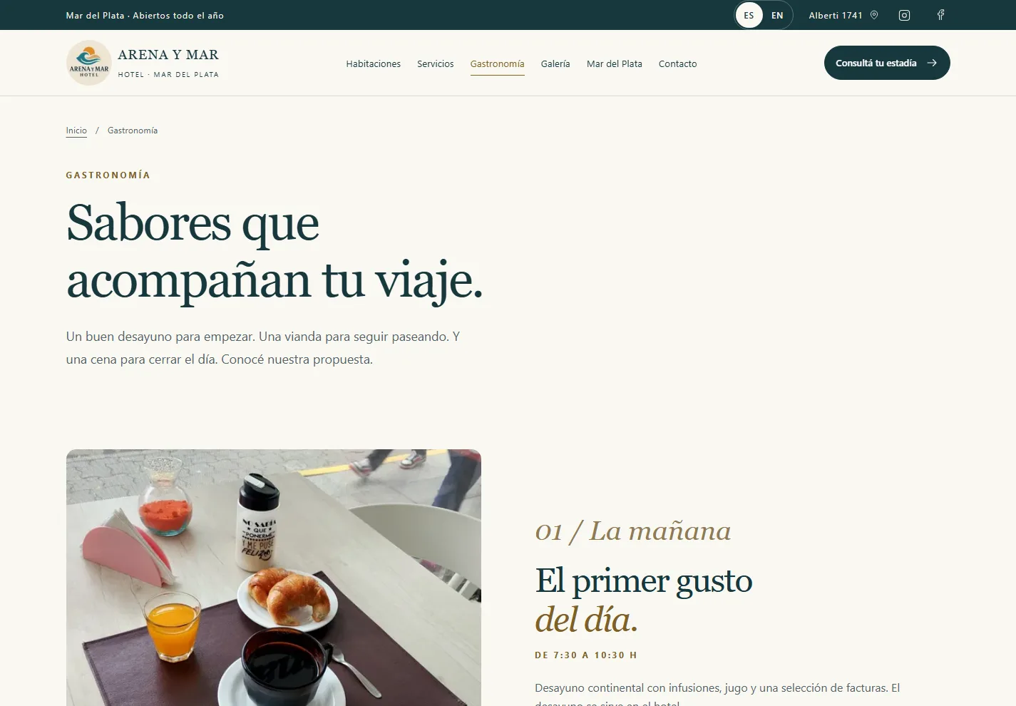 Propuesta gastronómica del hotel: desayuno, vianda y cena