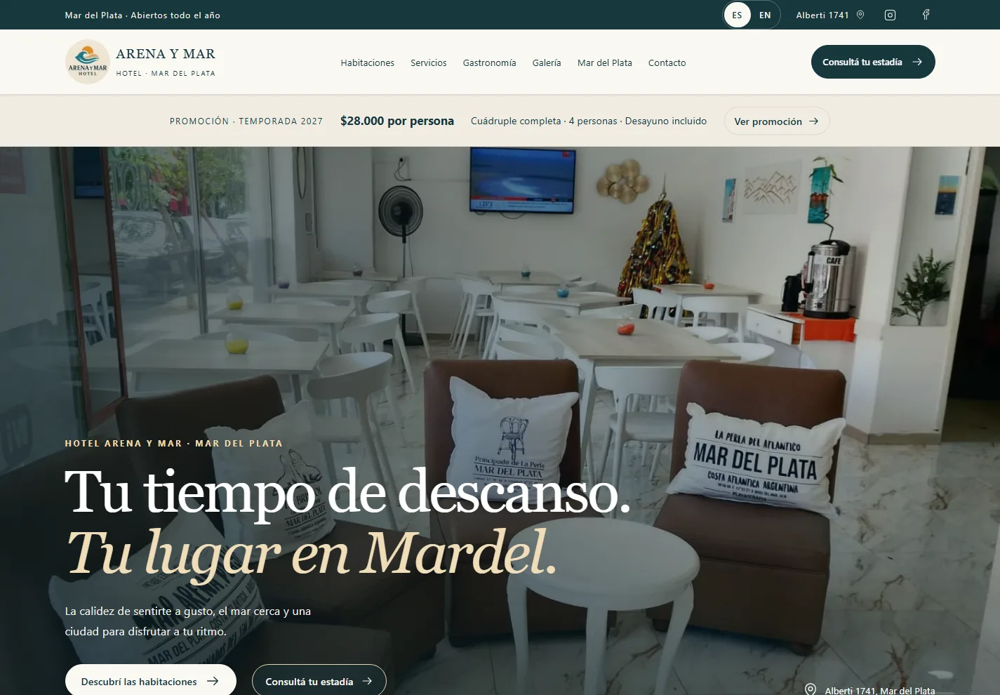 Portada del sitio de Hotel Arena y Mar en Mar del Plata