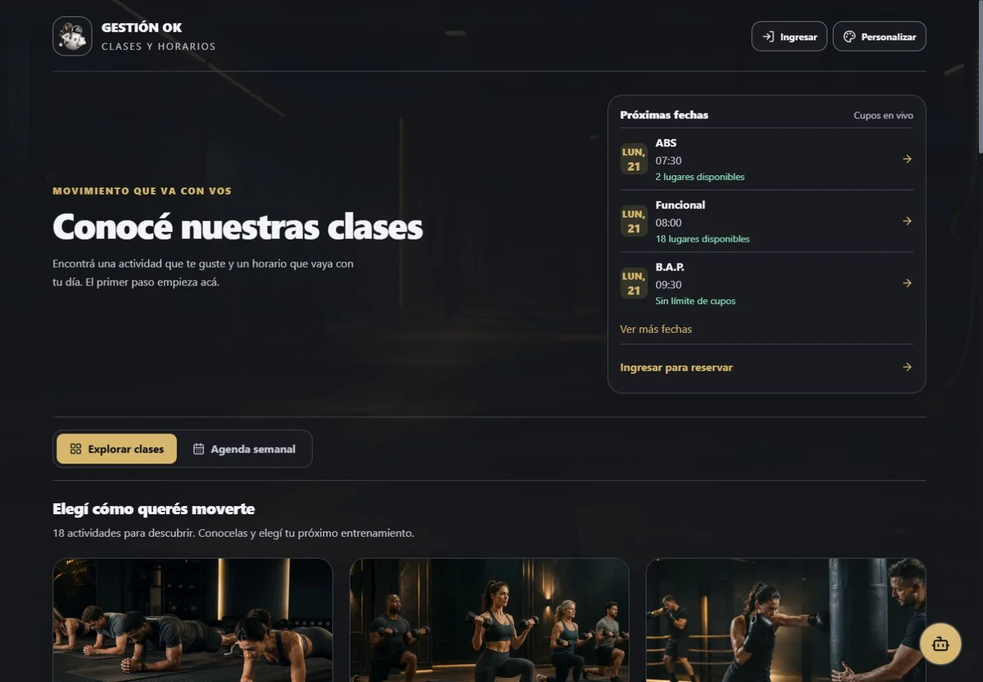 Vista pública de GestiónOK