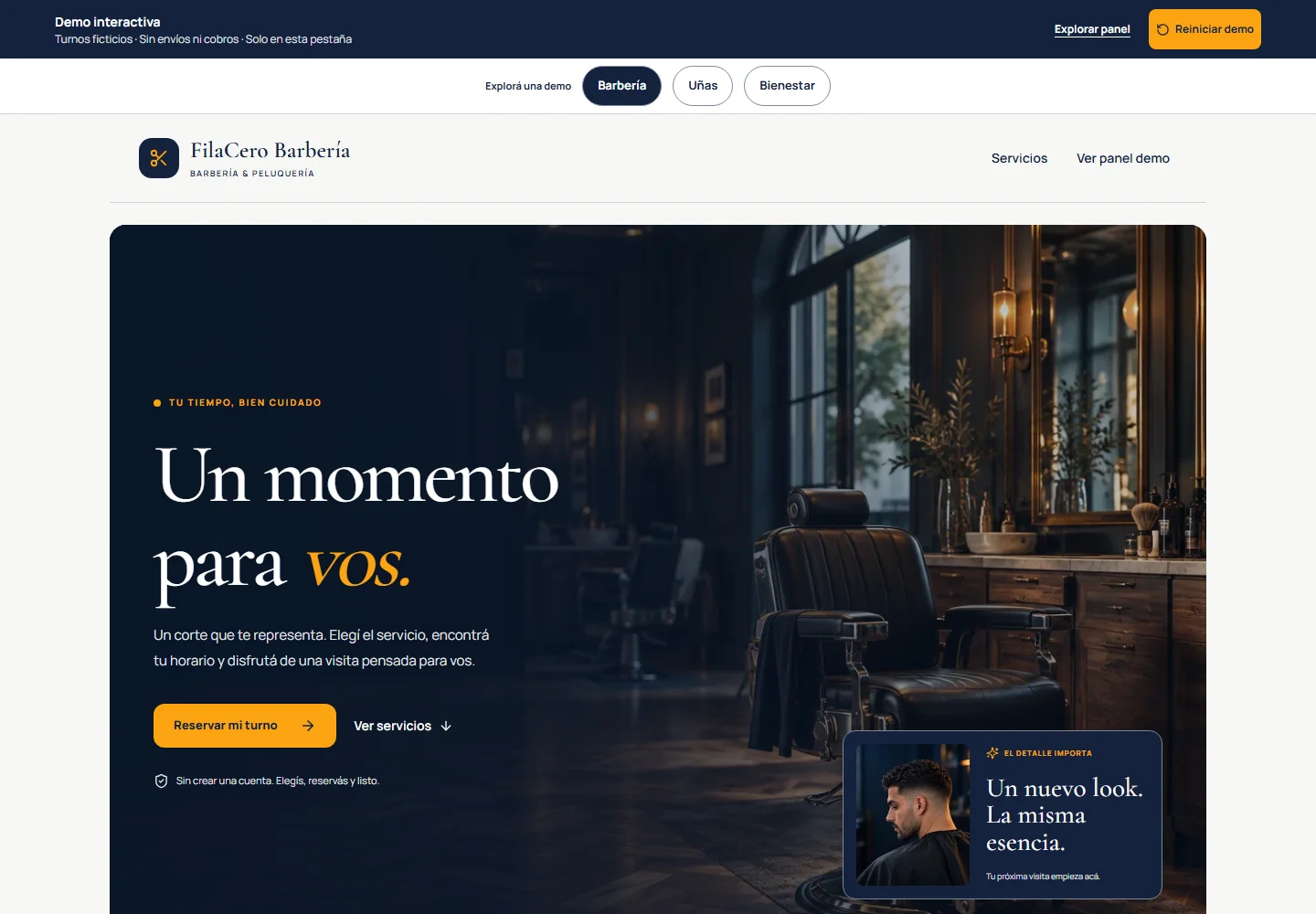 Demo FilaCero: Barberías y peluquerías