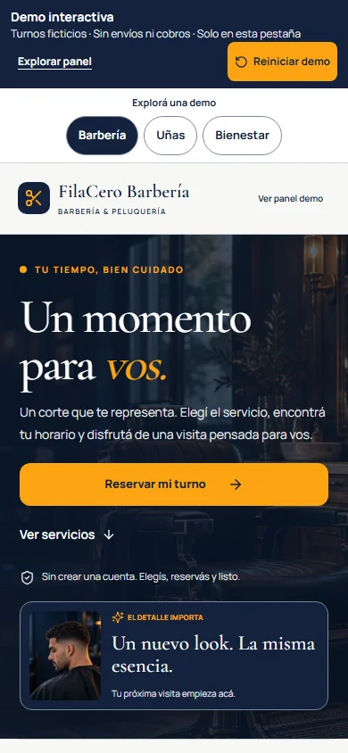 FilaCero para barberías y peluquerías en celular